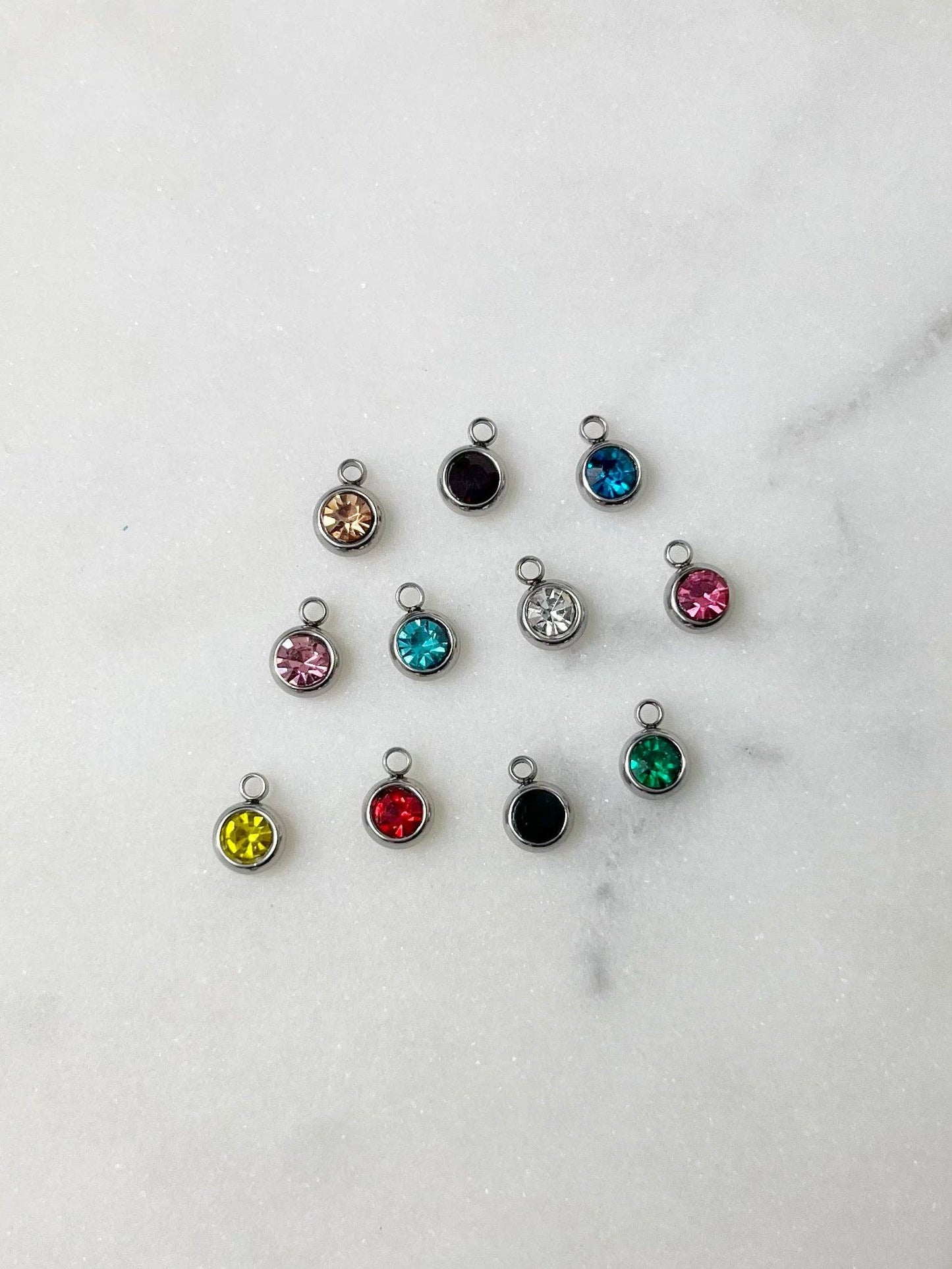 Silver Birthstone Rhinestone Charm