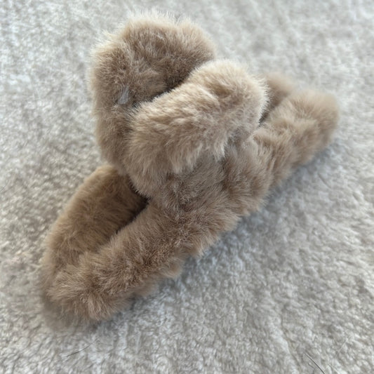 Beige 2 Plush Claw Clip
