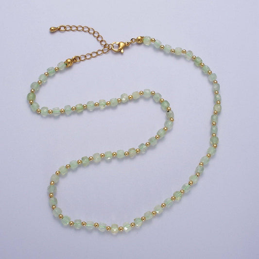 Natural Prasiolite Green Gold Bead Choker