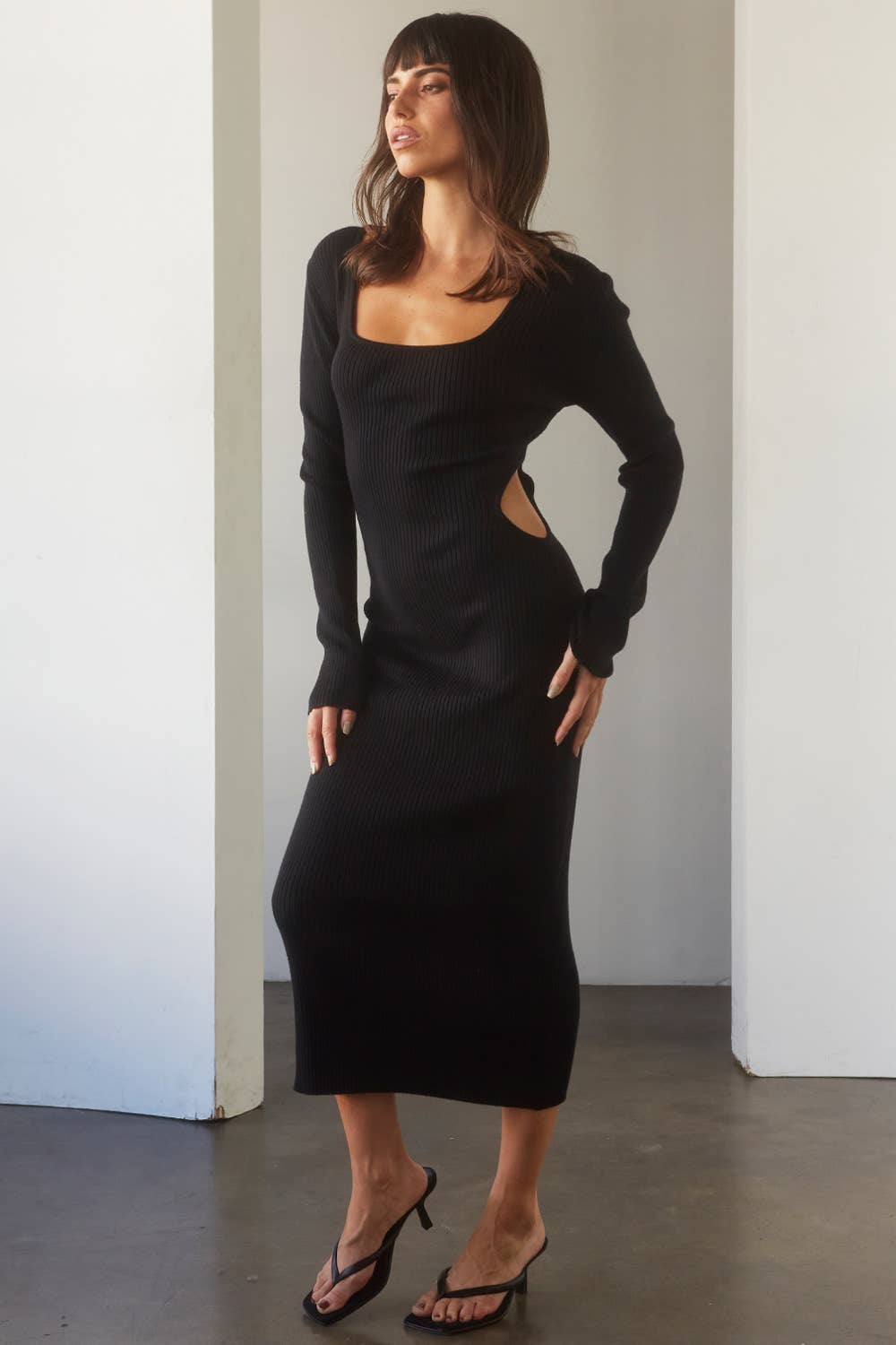 Hannah Cut-out Knit Dress in Black