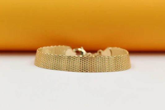18K Gold Designed Mesh Link Bracelet