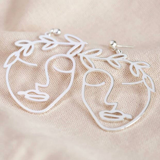 Laurel Leaf Face Drop Earrings in Silver