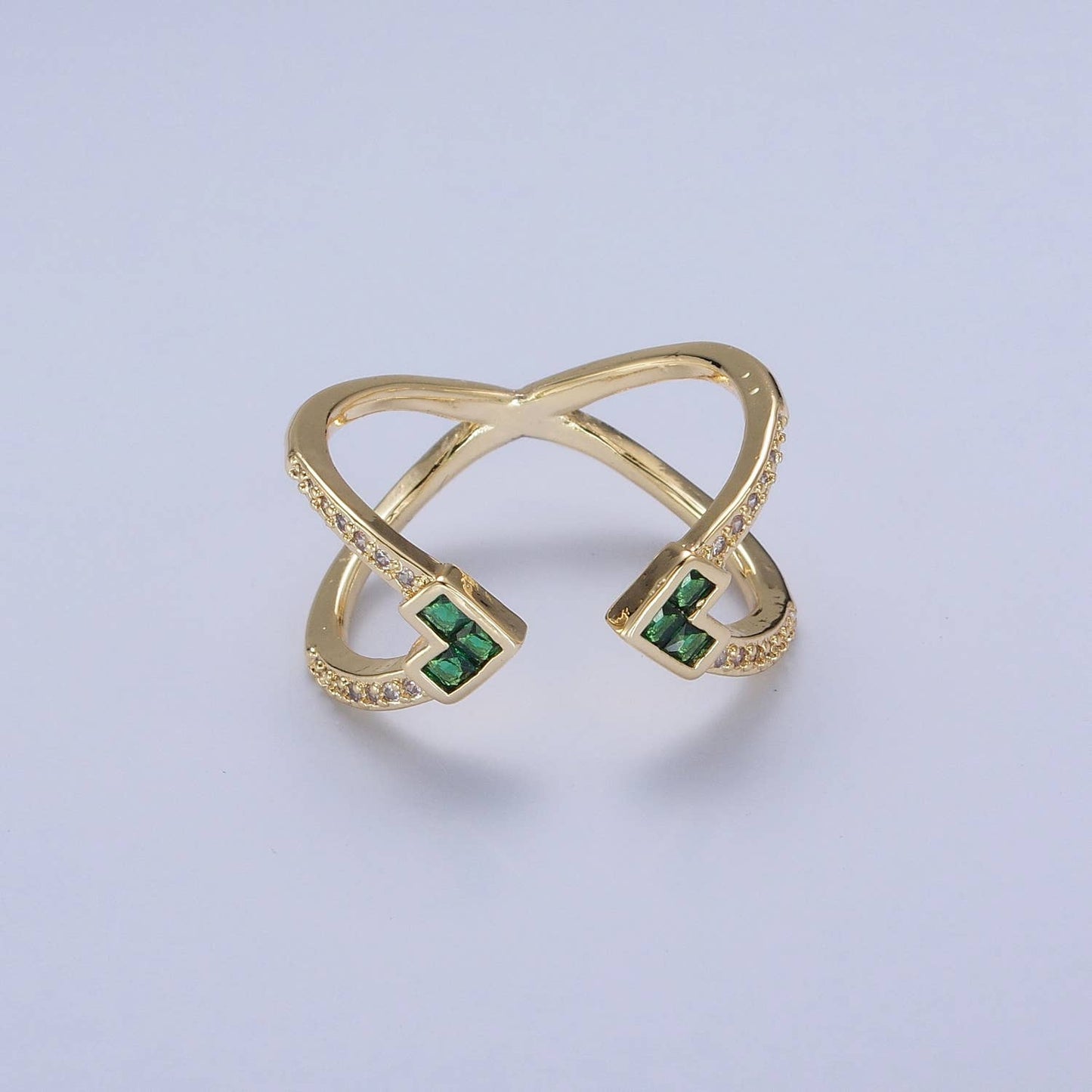 Double Band Green CZ  Gold Adjustable Ring