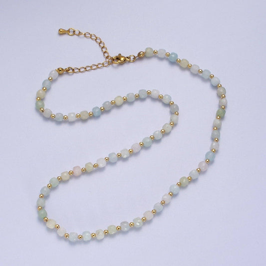 Natural Morganite Gold Bead Choker