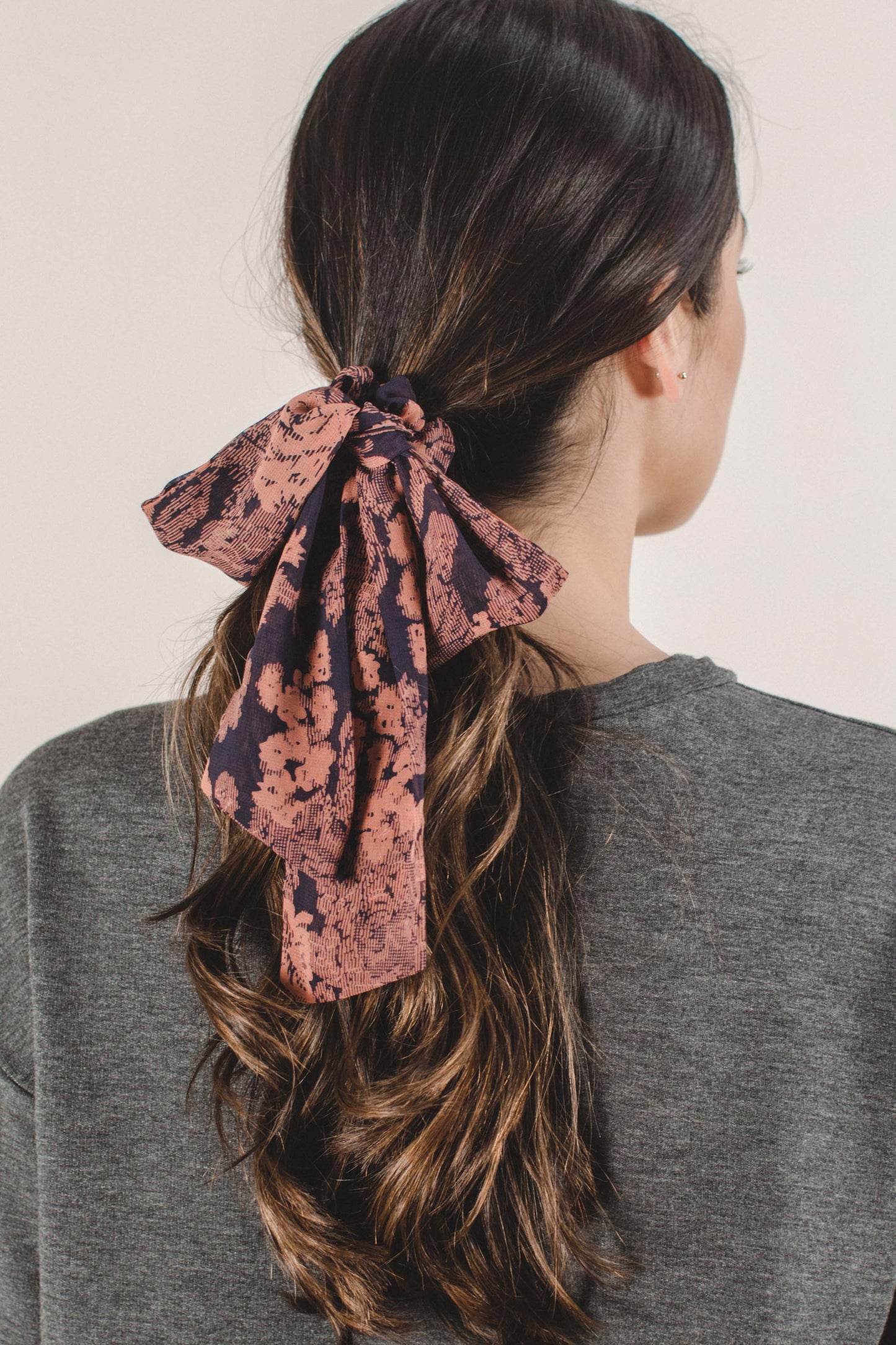 Navy Floral Long Scarf Pony