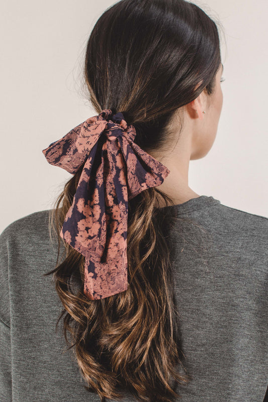 Navy Floral Long Scarf Pony