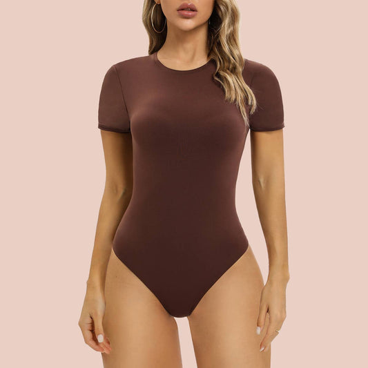SHAPERX short Sleeve Bodysuit in Brown